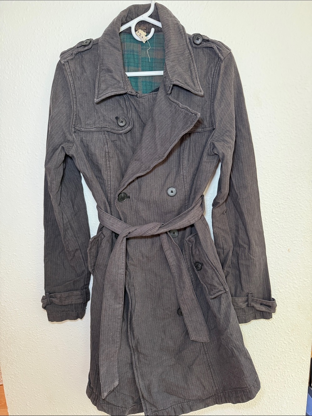 Free People Women’s Navy Blue Artist’s Double-breasted Trench Coat with Belt